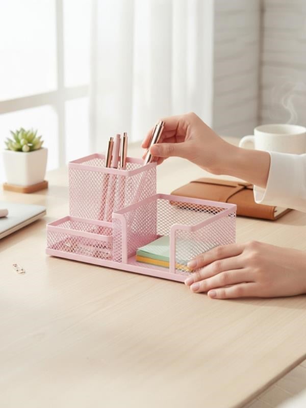 Need ND-1033 Metal Mesh Masaüstü Organizer – 3 Bölmeli, Çok Amaçlı Düzenleyici