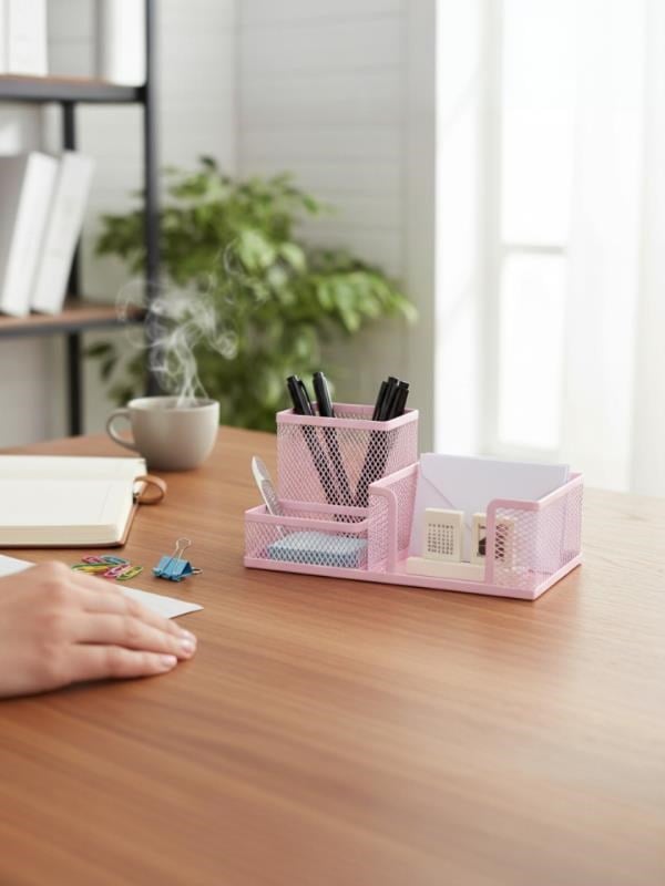 Need ND-1033 Metal Mesh Masaüstü Organizer – 3 Bölmeli, Çok Amaçlı Düzenleyici