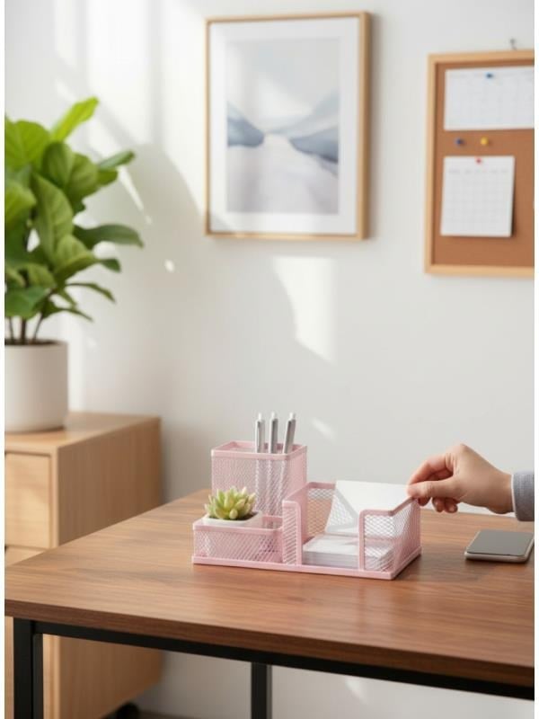 Need ND-1033 Metal Mesh Masaüstü Organizer – 3 Bölmeli, Çok Amaçlı Düzenleyici
