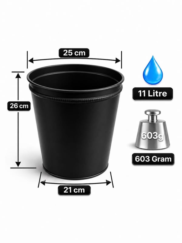 Need ND-1078 Metal Deliksiz Siyah Çöp Kovası 11 Litre