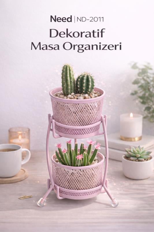 Need ND-2011 Çok Amaçlı İki Katlı Masaüstü Organizer – Metal Masa Düzenleyici