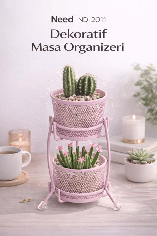 Need ND-2011 Çok Amaçlı İki Katlı Masaüstü Organizer – Metal Masa Düzenleyici