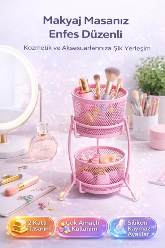 Need ND-2011 Çok Amaçlı İki Katlı Masaüstü Organizer – Metal Masa Düzenleyici