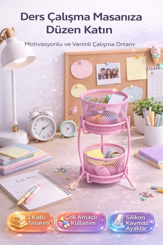 Need ND-2011 Çok Amaçlı İki Katlı Masaüstü Organizer – Metal Masa Düzenleyici