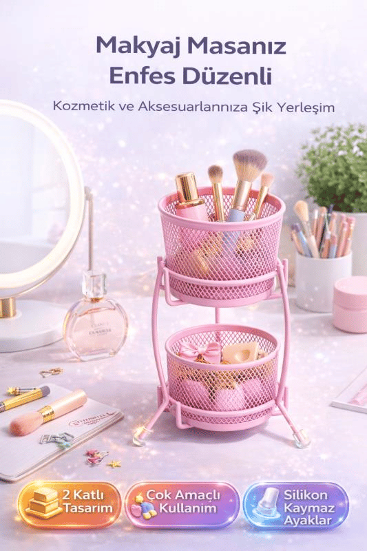 Need ND-2011 Çok Amaçlı İki Katlı Masaüstü Organizer – Metal Masa Düzenleyici