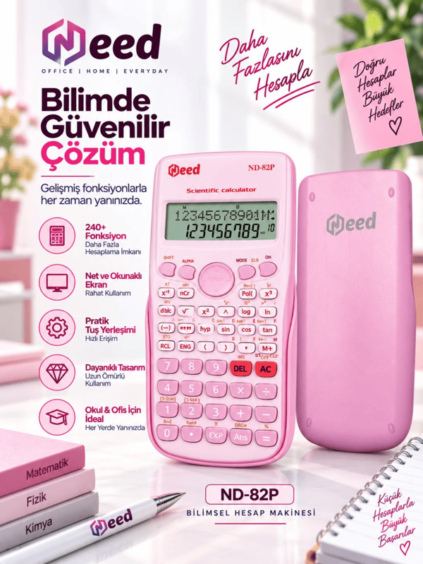 Need ND-82P Pembe 240 Fonksiyonlu Bilimsel Hesap Makinesi