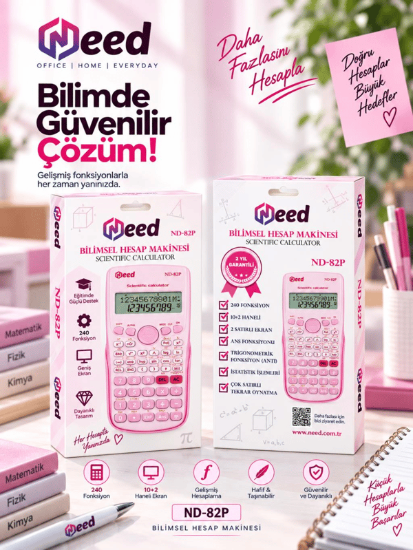 Need ND-82P Pembe 240 Fonksiyonlu Bilimsel Hesap Makinesi