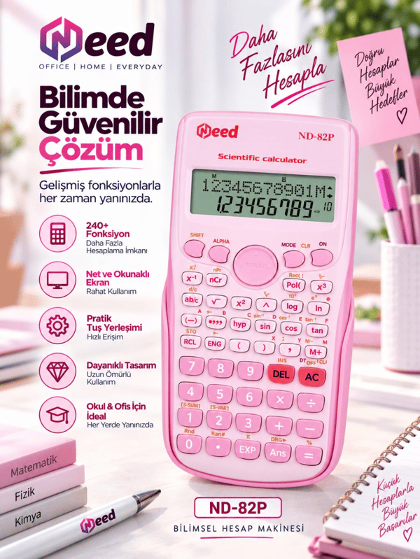 Need ND-82P Pembe 240 Fonksiyonlu Bilimsel Hesap Makinesi