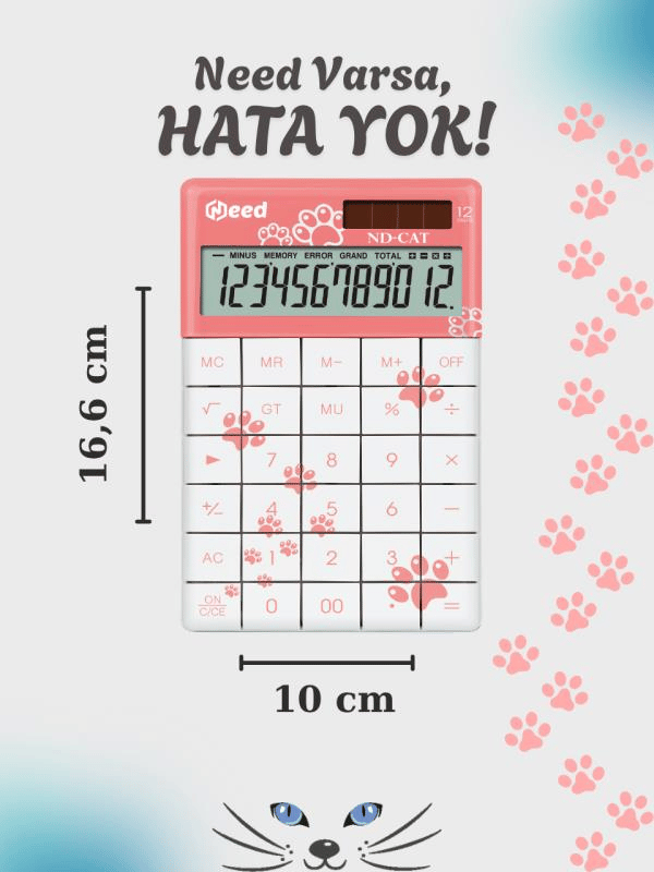Need Nd-Cat Pembe Kedi Pençe Desenli Hesap Makinesi