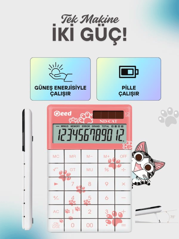 Need Nd-Cat Pembe Kedi Pençe Desenli Hesap Makinesi