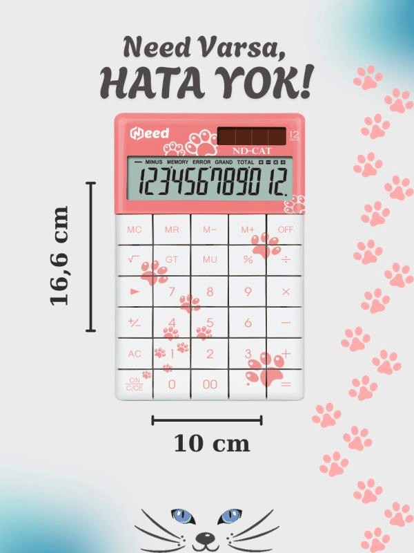 Need ND-CAT Pembe Pati Desenli 12 Haneli Masaüstü Hesap Makinesi