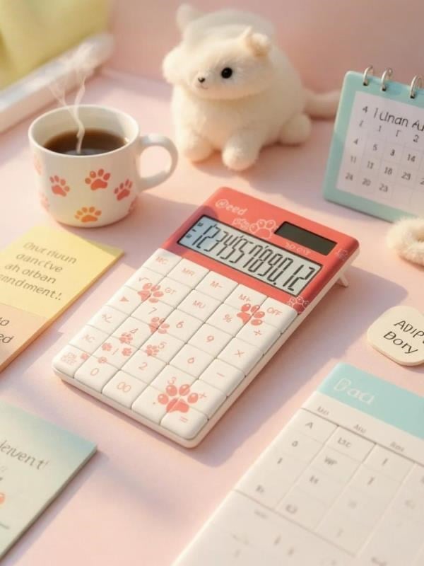 Need ND-CAT Pembe Pati Desenli 12 Haneli Masaüstü Hesap Makinesi