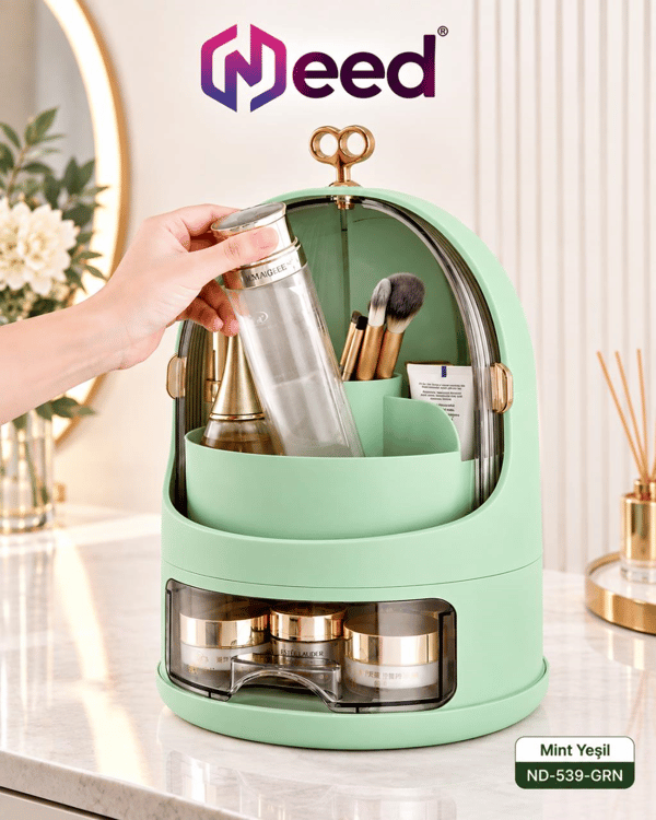 Need Oval Çift Kapaklı Çekmeceli Makyaj ve Kozmetik Organizeri – Mint Yeşil – ND-539-GRN