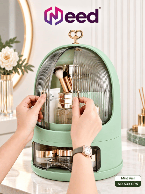 Need Oval Çift Kapaklı Çekmeceli Makyaj ve Kozmetik Organizeri – Mint Yeşil – ND-539-GRN