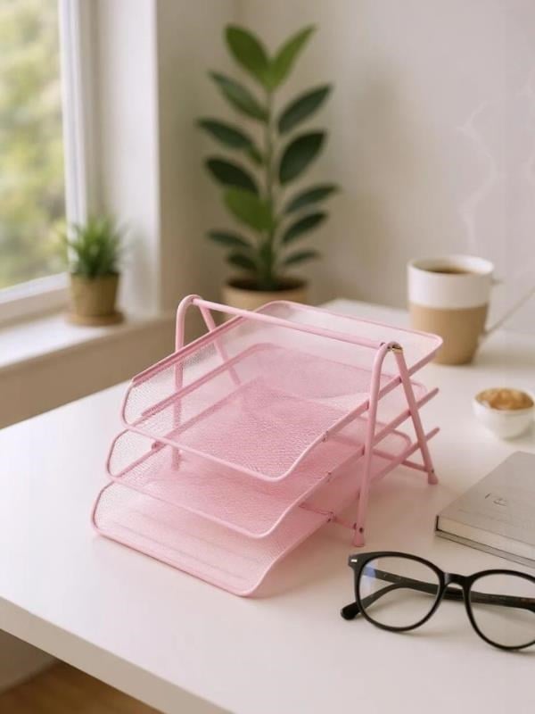 Need Perfore 3 Katlı Toz Pembe Evrak Rafı - ND-1022