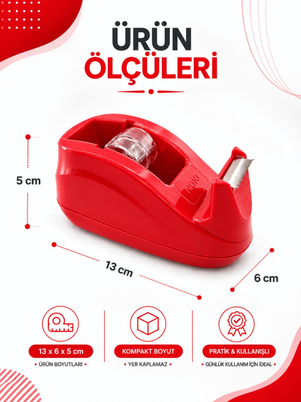 Noki Bant Kesme Makinesi Kırmızı | 12 x 33 ve 19 x 33 mm Bant Uyumlu + Bant Hediyeli