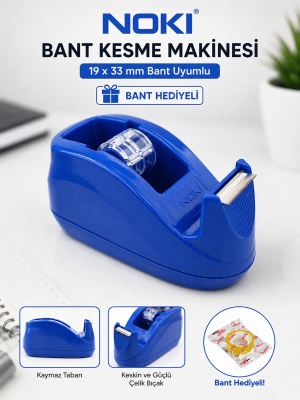 Noki Bant Kesme Makinesi Mavi | 12 x 33 ve 19 x 33 mm Bant Uyumlu + Bant Hediyeli