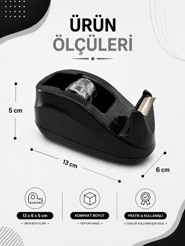Noki Bant Kesme Makinesi Siyah | 12 x 33 ve 19 x 33 mm Bant Uyumlu + Bant Hediyeli