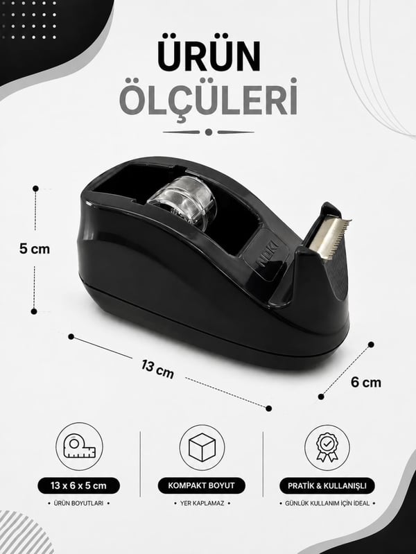 Noki Bant Kesme Makinesi Siyah | 12 x 33 ve 19 x 33 mm Bant Uyumlu + Bant Hediyeli