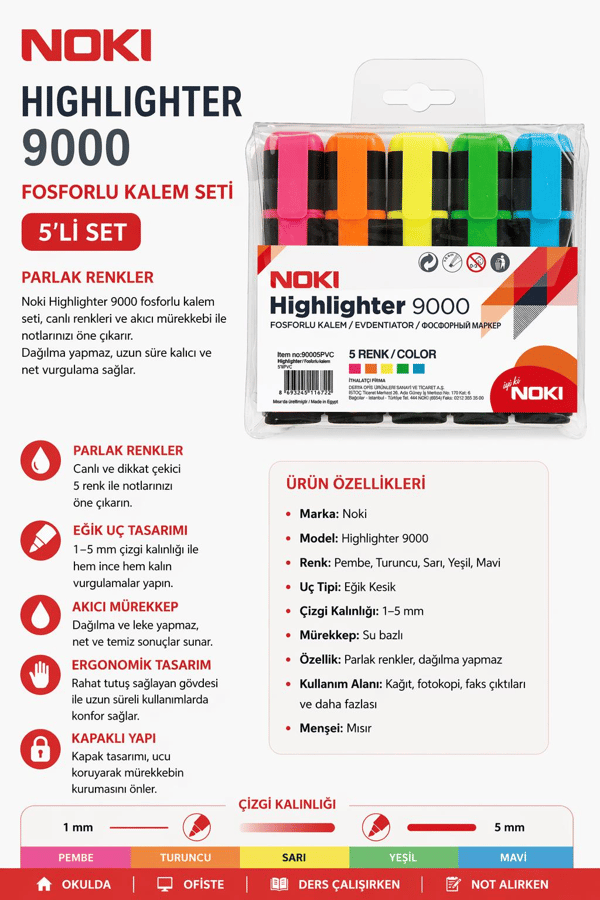 Noki Fosforlu Kalem 5 Li 90005Pvc