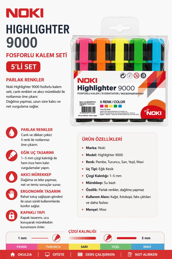 Noki Fosforlu Kalem 5 Li 90005Pvc