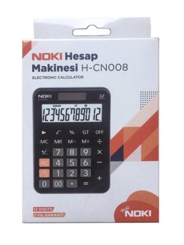 Noki H-CN008 Siyah Hesap Makinesi - 12 Haneli Pilli ve Güneş Enerjili