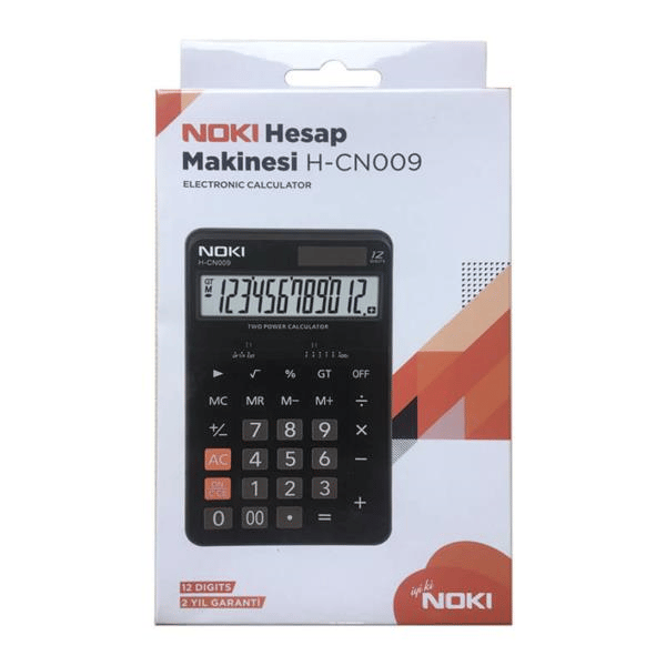 Noki H-CN009 Siyah Hesap Makinesi - 12 Haneli Pilli ve Güneş Enerjili