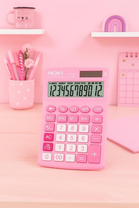 Noki H-MC010 Pembe Hesap Makinesi - 12 Haneli Pilli ve Güneş Enerjili