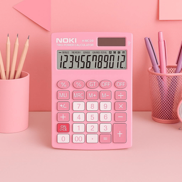 Noki H-MC010 Pembe Hesap Makinesi - 12 Haneli Pilli ve Güneş Enerjili