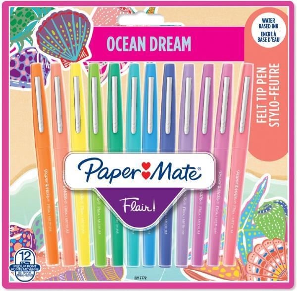 Paper Mate Flair Ocean Dream Keçeli Kalem Seti – 12 Renk (Orta Uç 0.7 mm)