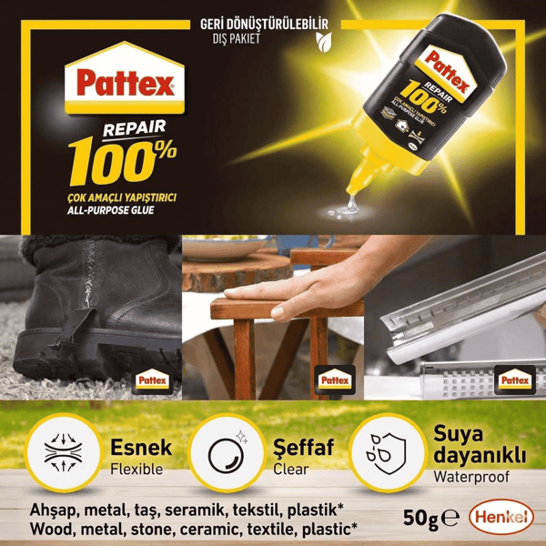 Pattex %100 Repair Gel Çok Amaçlı Yapıştırıcı 50 g | Güçlü & Suya Dayanıklı