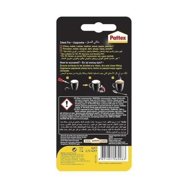 Pattex Süper Japon Yapıştırıcı 3 g | Ultra Güçlü Hızlı Yapıştırıcı | Şeffaf & Suya Dayanıklı