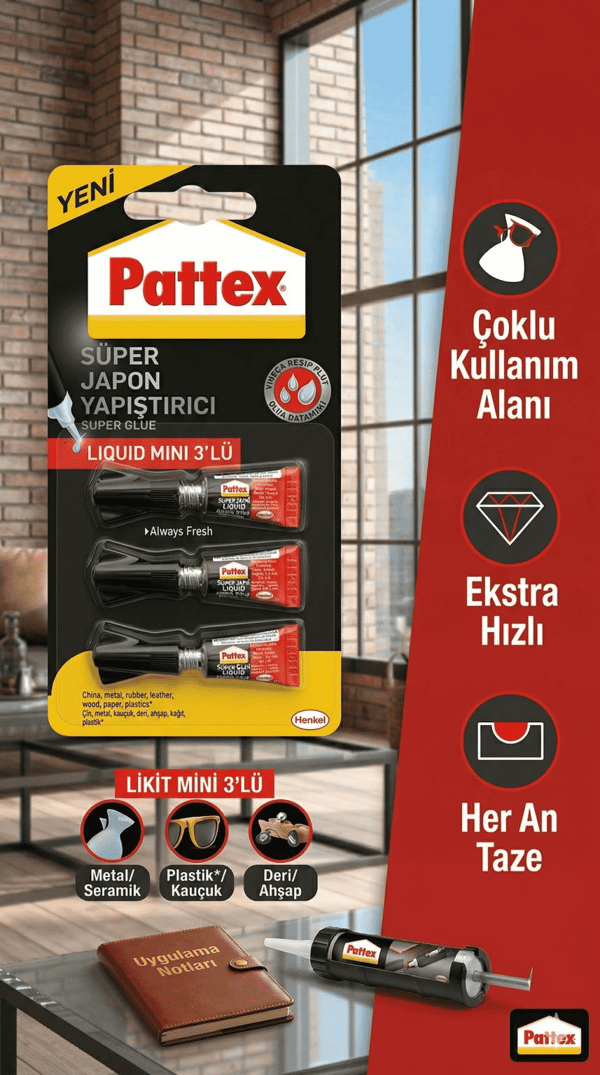 Pattex Süper Japon Yapıştırıcı Mini Trio 3x1 g | Tek Kullanımlık 3’lü Set