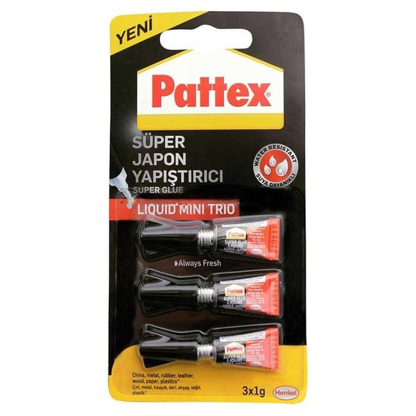 Pattex Süper Japon Yapıştırıcı Mini Trio 3x1 g | Tek Kullanımlık 3’lü Set
