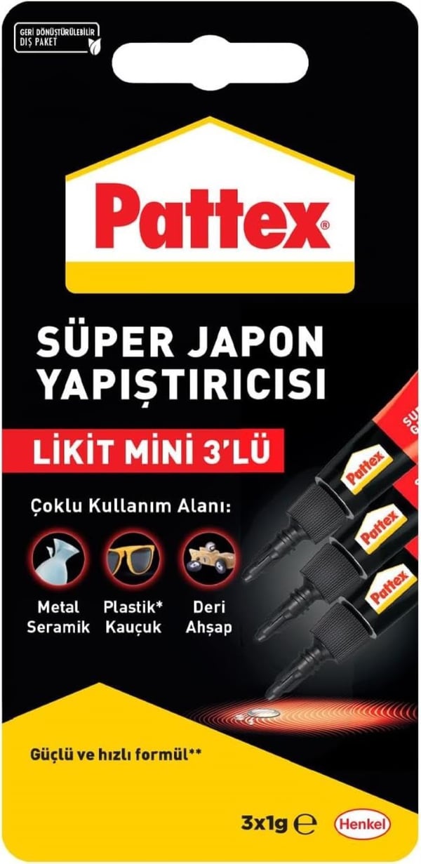 Pattex Süper Japon Yapıştırıcı Mini Trio 3x1 g | Tek Kullanımlık 3’lü Set