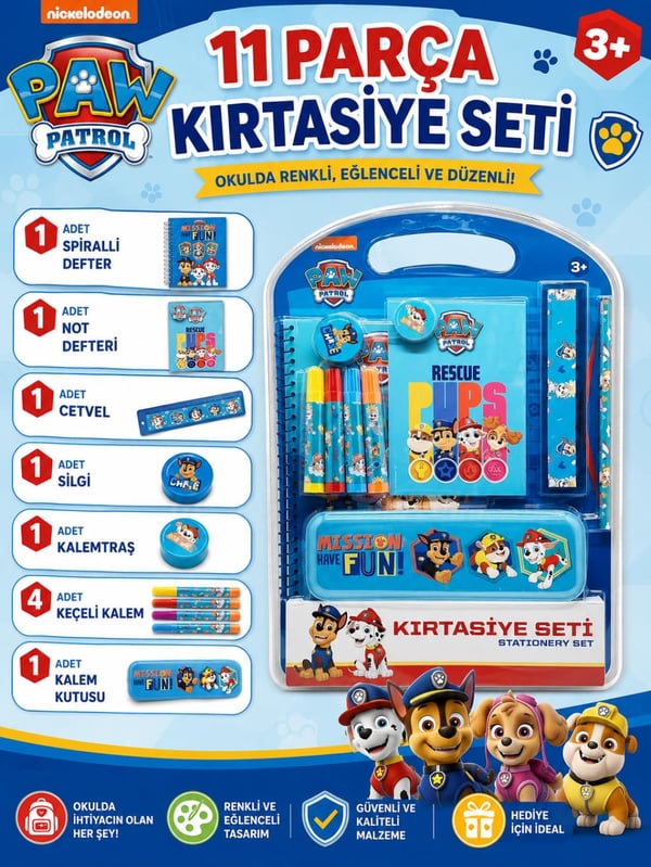 Paw Patrol Mission Have Fun 11 Parça Kırtasiye Seti -PAW-KRS007