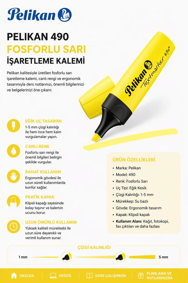 Pelikan 490 Fosforlu Sarı İşaretleme Kalemi