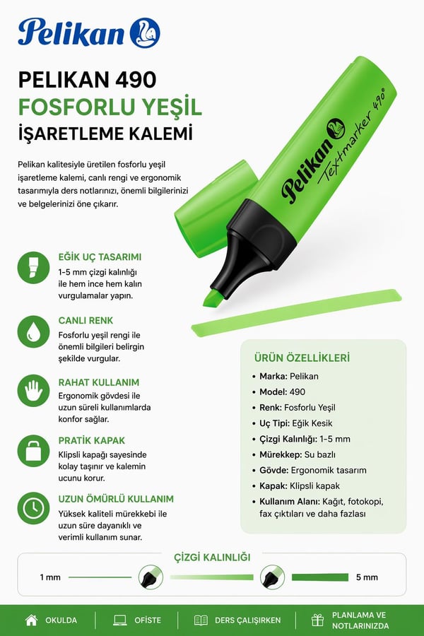 Pelikan 490 Fosforlu Yeşil İşaretleme Kalemi