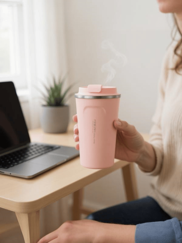 Pinkah Paslanmaz Çelik Kahve Termos Bardak Matara 500 ml Pembe Renk – PKH-PJ-3549-L