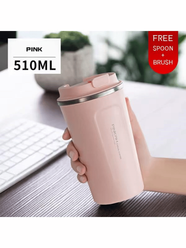 Pinkah Paslanmaz Çelik Kahve Termos Bardak Matara 350 ml Pembe Renk – PKH-PJ-3548-L