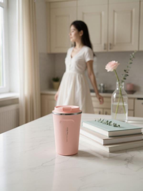 Pinkah Paslanmaz Çelik Kahve Termos Bardak Matara 500 ml Pembe Renk – PKH-PJ-3549-L