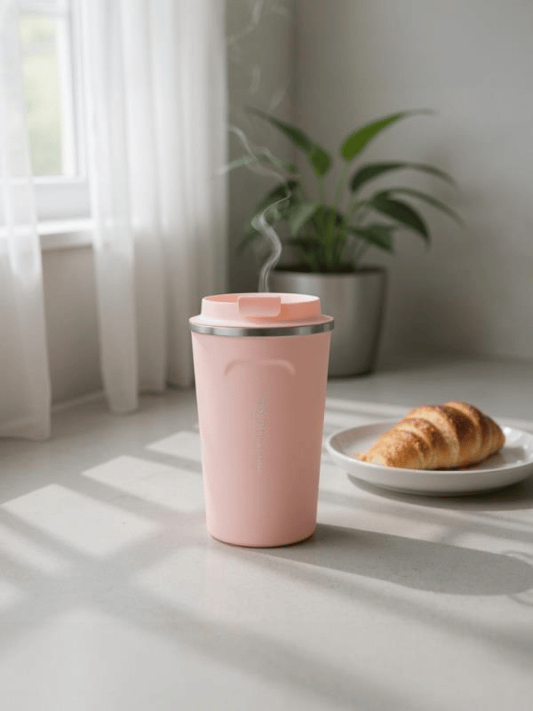 Pinkah Paslanmaz Çelik Kahve Termos Bardak Matara 500 ml Pembe Renk – PKH-PJ-3549-L