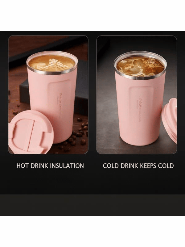 Pinkah Paslanmaz Çelik Kahve Termos Bardak Matara 350 ml Pembe Renk – PKH-PJ-3548-L