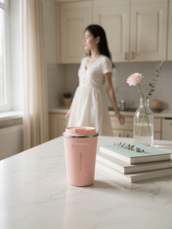 Pinkah Paslanmaz Çelik Kahve Termos Bardak Matara 500 ml Pembe Renk – PKH-PJ-3549-L