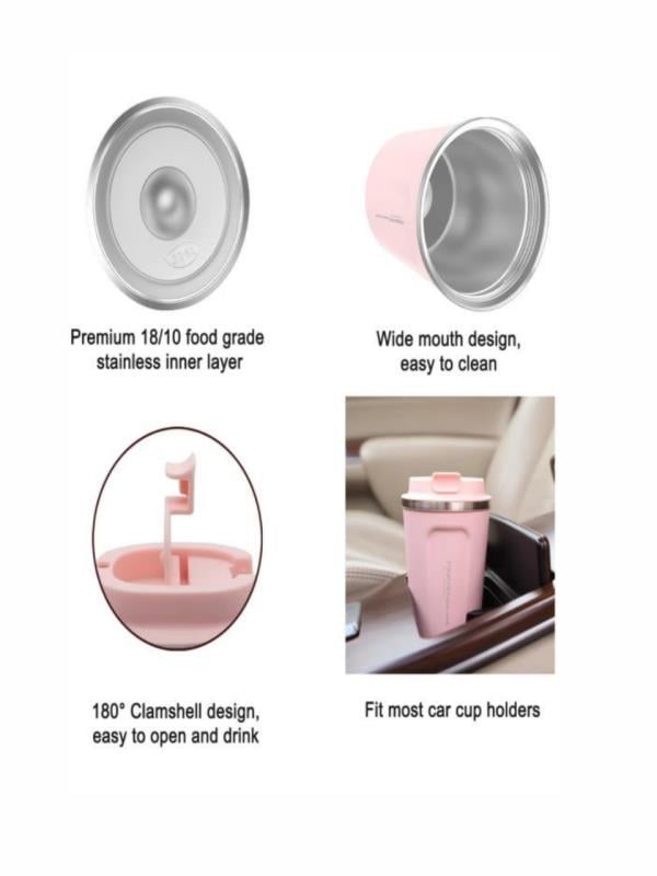 Pinkah Paslanmaz Çelik Kahve Termos Bardak Matara 350 ml Pembe Renk – PKH-PJ-3548-L