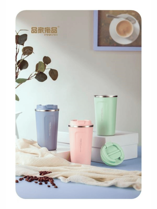 Pinkah Paslanmaz Çelik Kahve Termos Bardak Matara 500 ml Pembe Renk – PKH-PJ-3549-L