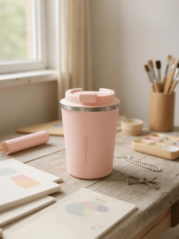 Pinkah Paslanmaz Çelik Kahve Termos Bardak Matara 350 ml Pembe Renk – PKH-PJ-3548-L