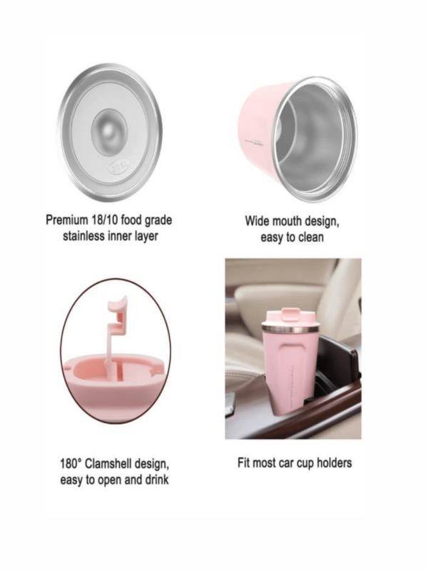 Pinkah Paslanmaz Çelik Kahve Termos Bardak Matara 350 ml Pembe Renk – PKH-PJ-3548-L