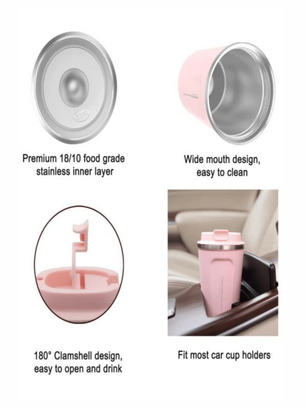 Pinkah Paslanmaz Çelik Kahve Termos Bardak Matara 500 ml Pembe Renk – PKH-PJ-3549-L