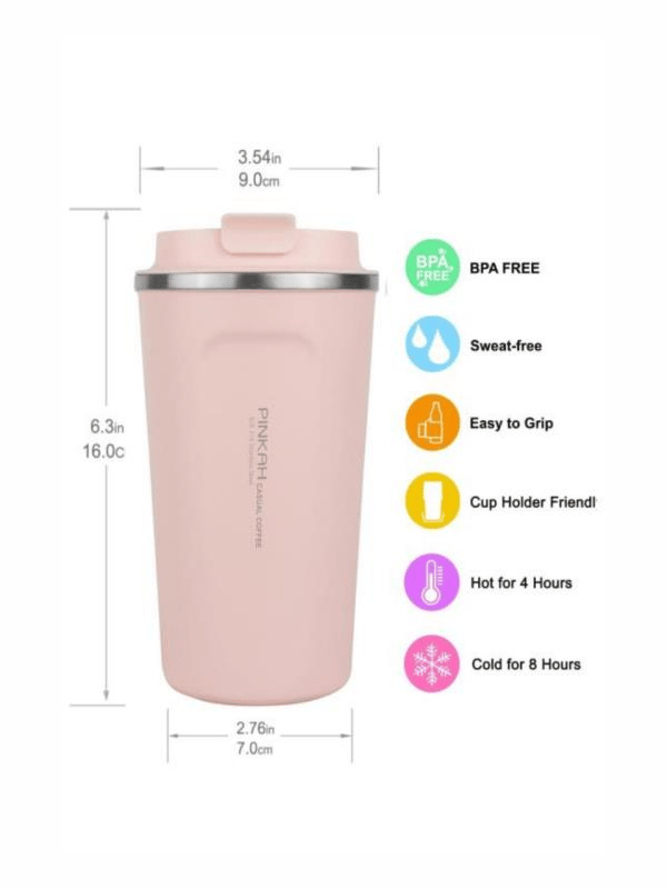 Pinkah Paslanmaz Çelik Kahve Termos Bardak Matara 500 ml Pembe Renk – PKH-PJ-3549-L